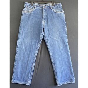 SMITH'S WORKWEAR Mens Blue Denim Flannel Lined Jeans Straight Leg 38x30